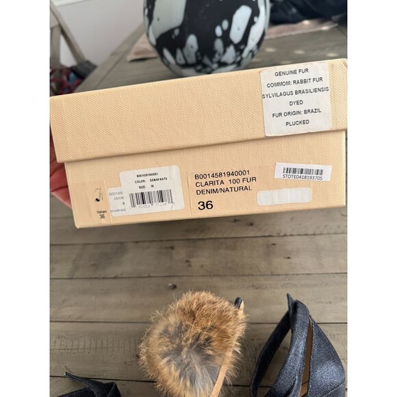 Alexandre Birman Clarita 100 Rabbit Fur Denim Sandals Heels Tie Size 36 6 - Picture 10 of 10